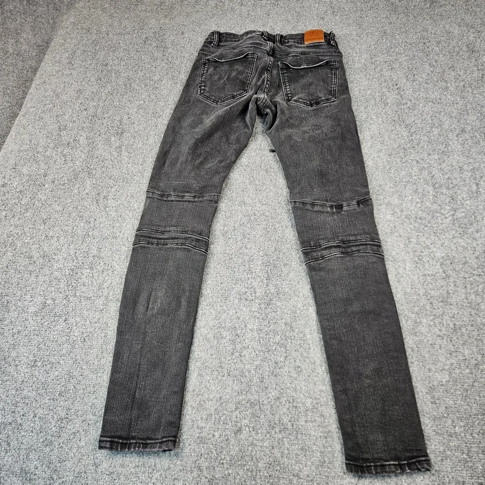 Crysp Denim Men 28 Black Distressed Moto Biker Skinny Jeans Ripped Panel Details